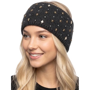 image:imageFunky Junque Exclusives Womens Headwrap and Ear Warmer  Taupe  CrochetBlack  Star  Rhinestone