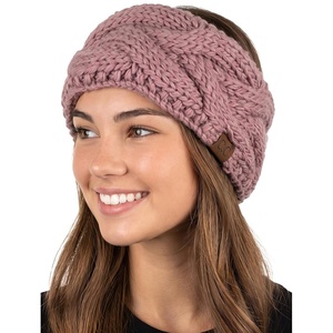 image:imageFunky Junque Exclusives Womens Headwrap and Ear Warmer  Taupe  CrochetMauve  Braided Chunky Knit