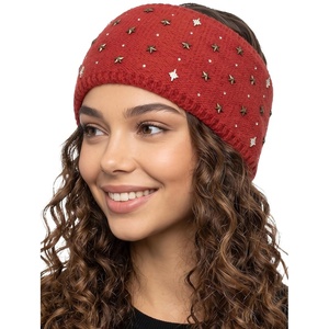 image:imageFunky Junque Exclusives Womens Headwrap and Ear Warmer  Taupe  CrochetRed  Star  Rhinestone