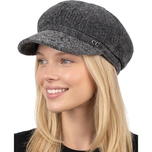 image:imageFunky Junque Womens Newsboy Cabbie Cap Vintage Baker Boy HatChenille Knit  Charcoal