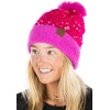 image:imageFunky Junque Matching 2 Pack Sequin Beanie wFaux Fur Pom  AdultToddler  Hot Pink