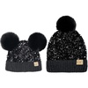 image:imageFunky Junque Matching 2 Pack Matching Sequin Pom Beanie  AdultInfant  Black