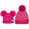image:imageFunky Junque Matching 2 Pack Matching Sequin Pom Beanie  AdultInfant  Hot Pink