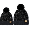 image:imageFunky Junque Matching 2 Pack Sequin Beanie wFaux Fur Pom  AdultToddler  Black