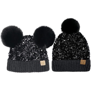 image:imageFunky Junque Matching 2 Pack InfantToddler Pom Sequin Beanie  Black