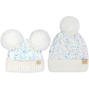 image:imageFunky Junque Matching 2 Pack InfantToddler Pom Sequin Beanie  White