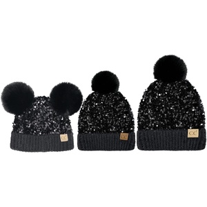 image:imageFunky Junque Matching 3 Pack Mommy amp Me Matching Sequin Beanie  AdultToddlerInfant  Black