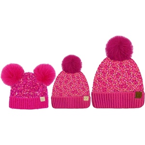 image:imageFunky Junque Matching 3 Pack Mommy amp Me Matching Sequin Beanie  AdultToddlerInfant  Hot Pink